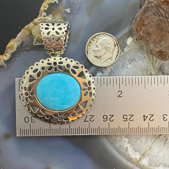 Carolyn Pollack Southwestern Style Sterling Silver Oval Turquoise Pendant/Brooch - Picture 9 of 10